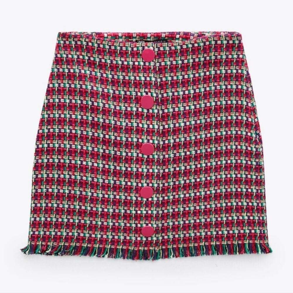 Zara Blogger Favorite NWT Tweed Textured Mini Skirt Size Medium Pink Y2K